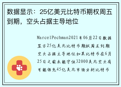 数据显示：25亿美元比特币期权周五到期，空头占据主导地位 