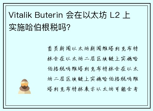 Vitalik Buterin 会在以太坊 L2 上实施哈伯根税吗？